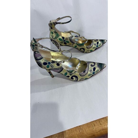 MARC FISHER BEAUTIFUL GOLD SPARKLE STRAPPY HEELS SHOES WOMENS SZ 9 - Picture 3 of 14
